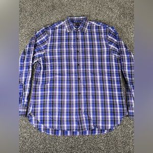 Michael Kors Men’s Large Plaid Button Up Shirt Point Collar Multicolored